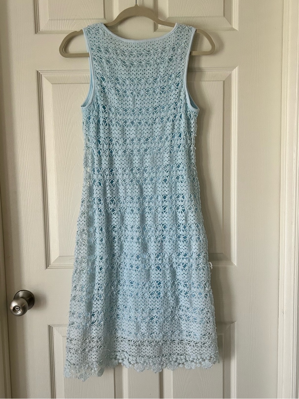 Cato Light Blue Crochet Lace Midi Dress Sleeveless A-Line - Size Large - Picture 4 of 11